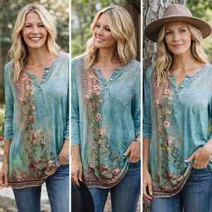 SHEIN Teal and Pink Floral Long Sleeve Top